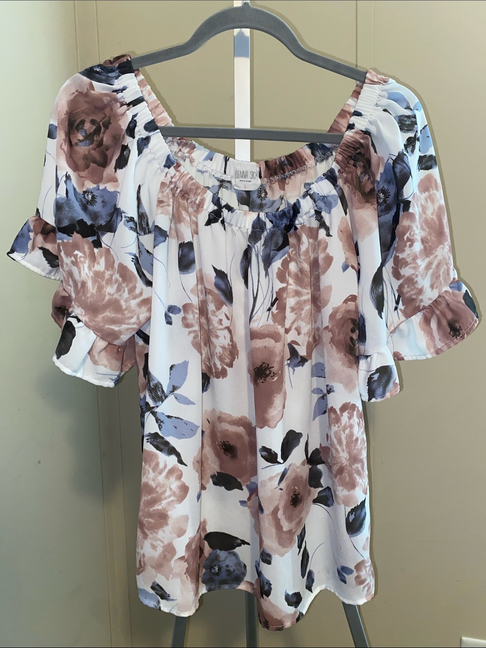 Sienna Sky Blush and Blue Floral Off-Shoulder Blouse